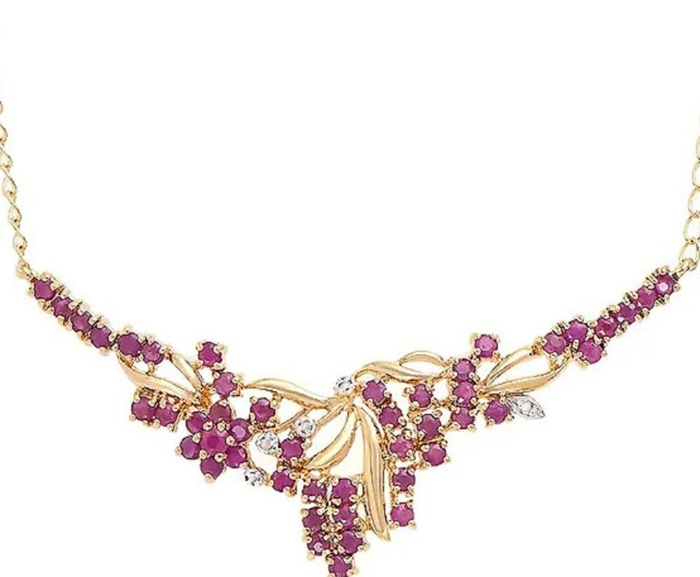 3.30 Ctw Natural Ruby & Diamond 18KGP Designer Necklace MSRP $2,285!